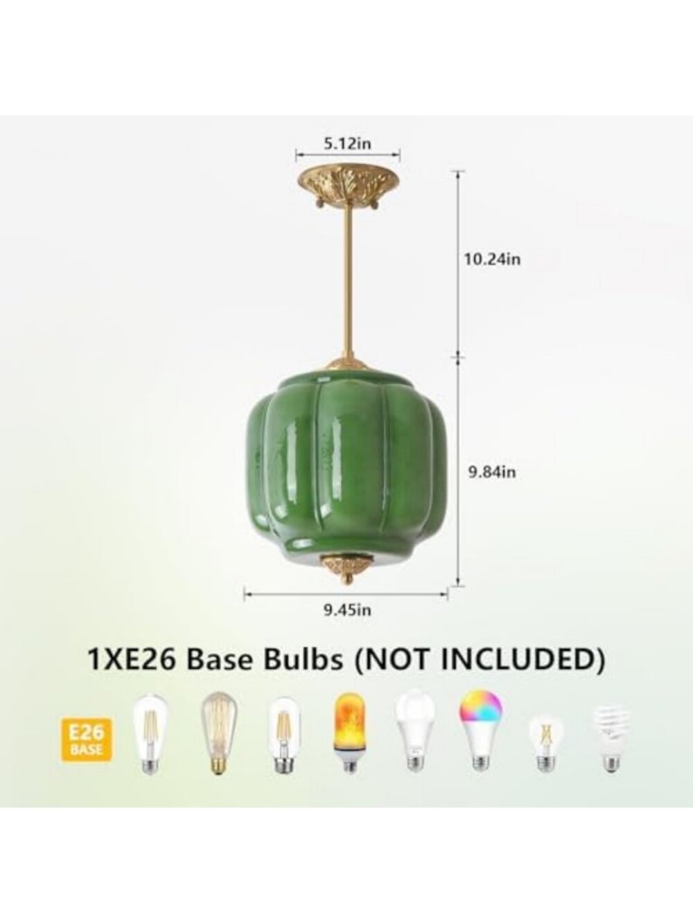 Vintage Green Milk Glass Pendant Light Chandelier, Antique Brass, Mid Century - Picture 2 of 6